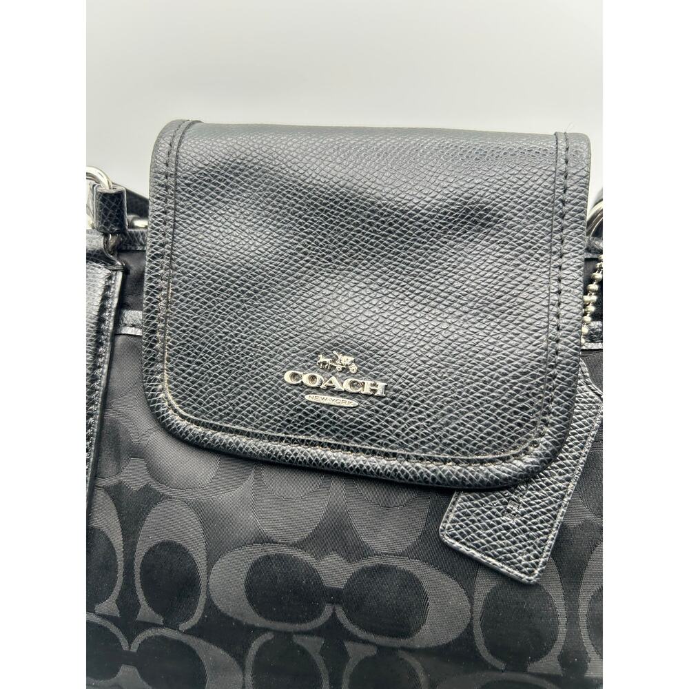 Coach Black Signature C Nylon Tote Leather Trim Shoulder Bag Large Handbag - Picture 2 of 7